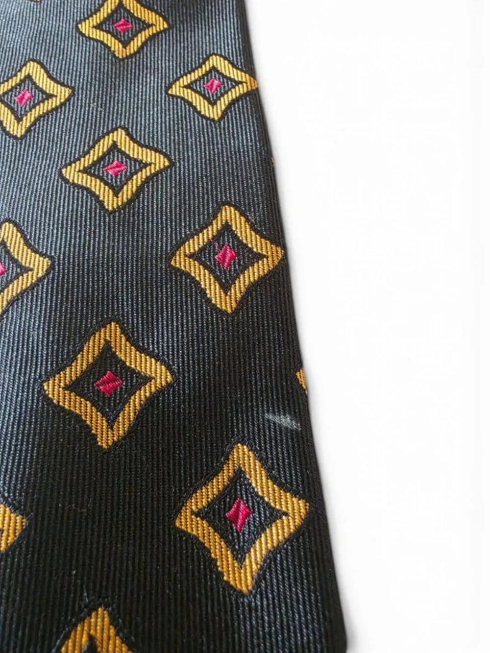 Paul Fredrick 100% Silk Tie USA Made Black Gold Red Geometric Necktie